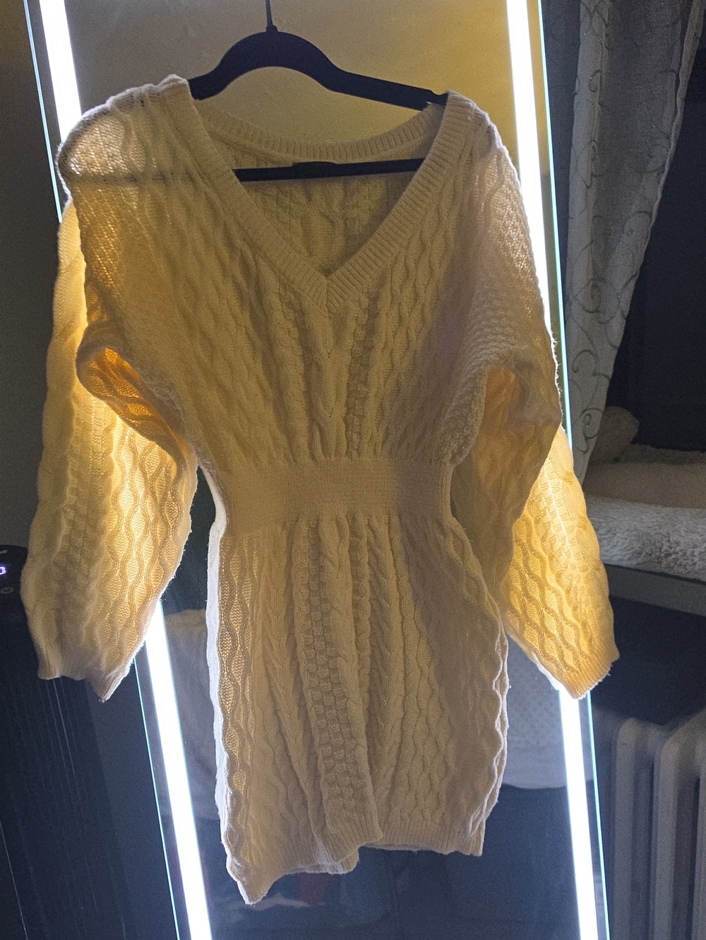 SHEIN Yellow Cable Knit V-Neck Sweater Dress